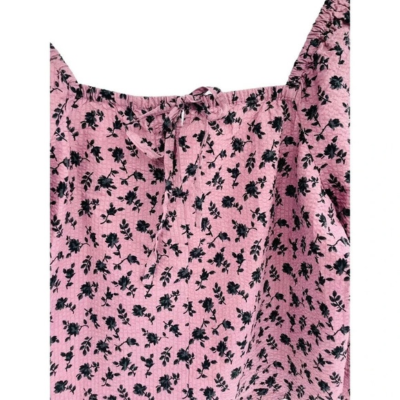 Madewell Women's Shirt S Seersucker Square Neck Floral Blouse Long Sleeve Crop - Picture 8 of 11